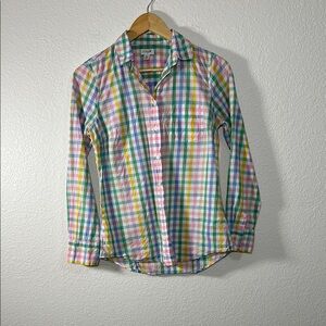 J. Crew Multicolor Plaid Button Down Shirt gingham Easter spring check XS cotton